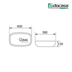 Docasa 285I 600mm Ceramic Counter Top Basin | White Modern Wash Sink for Bathroom & Toilet
