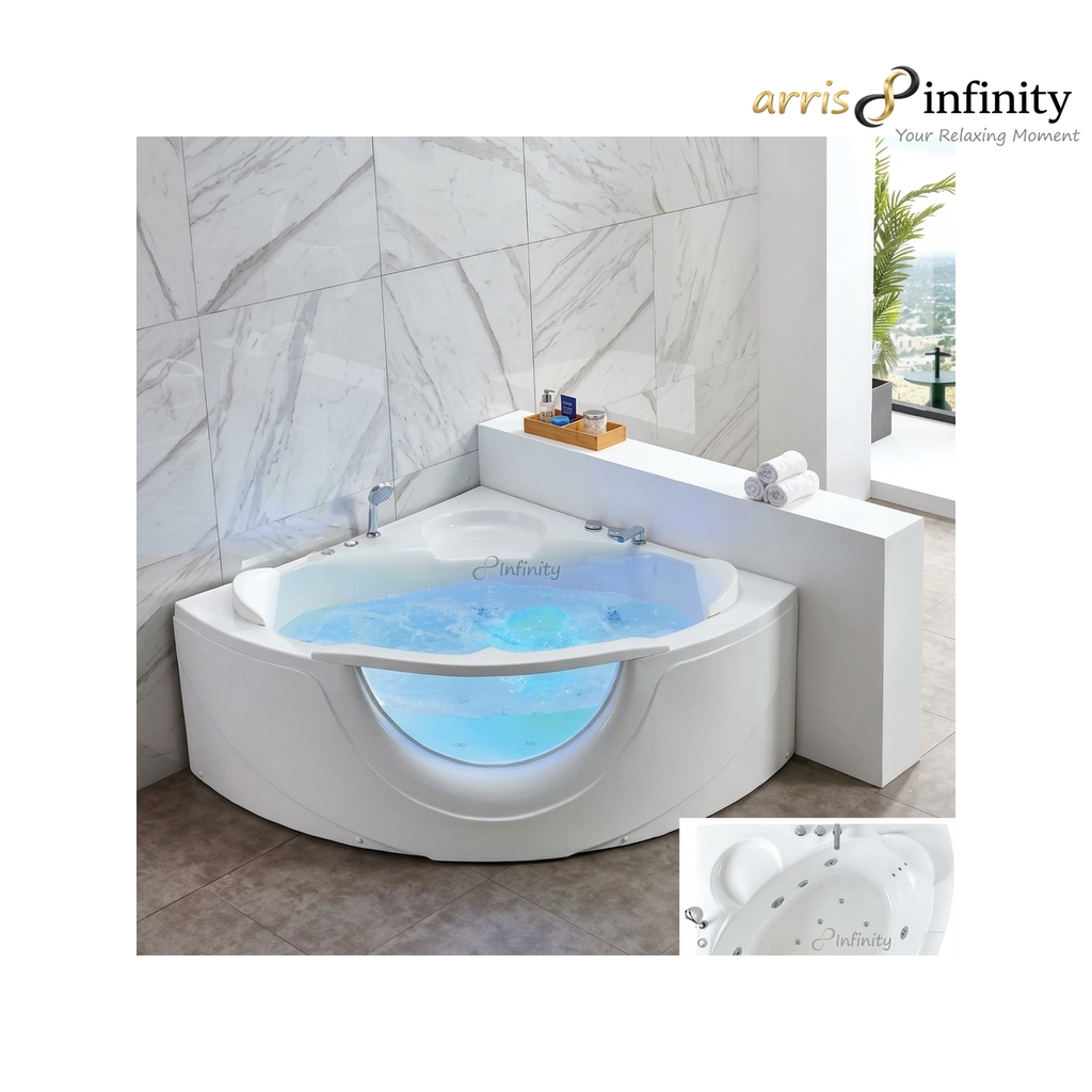 ARRIS INFINITY Lucio 1510mm Triangular Massage Bathtub Luxury Jacuzzi | White