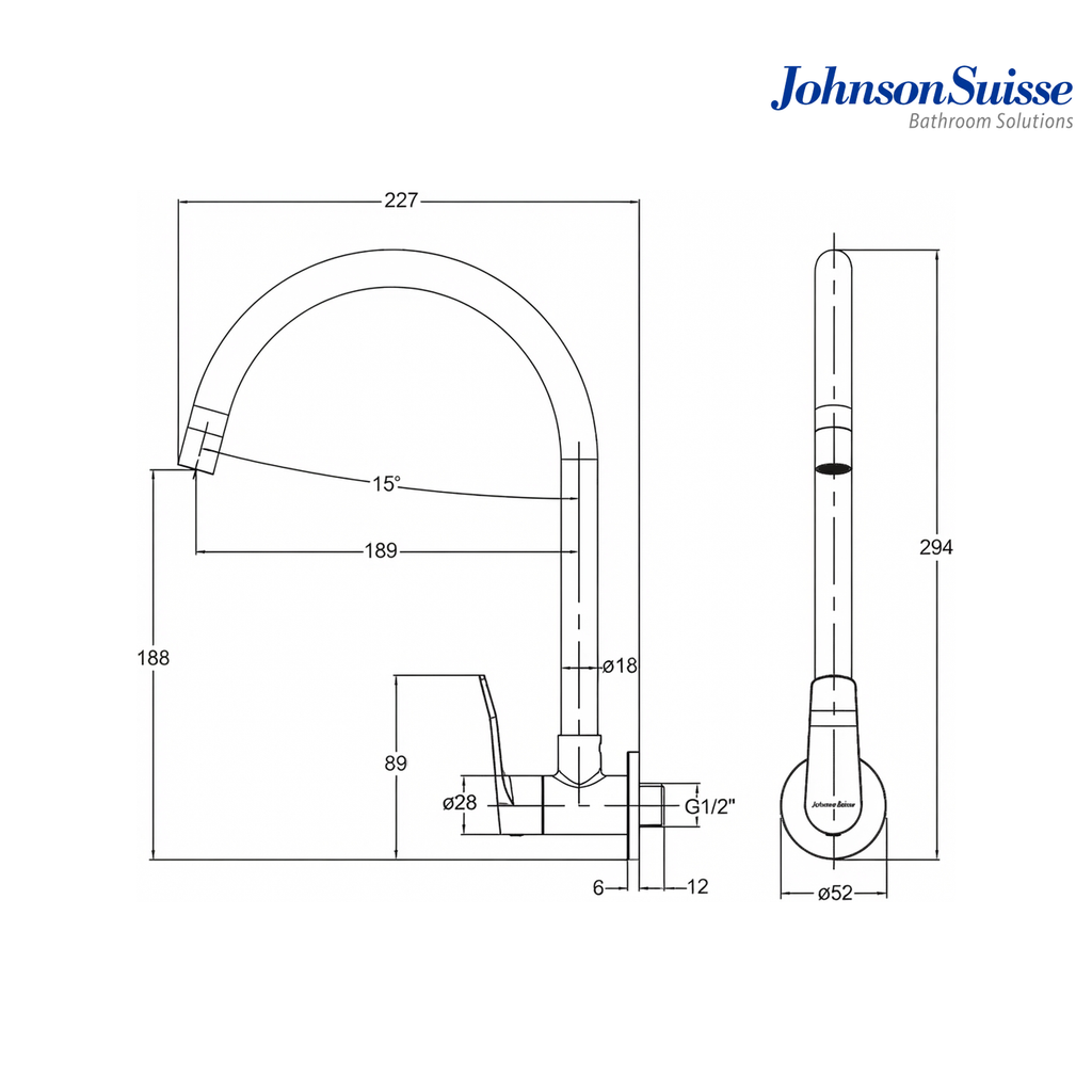 Johnson Suisse Lazio Wall-Mounted Kitchen Sink Tap |  WBFA301704 | Chrome