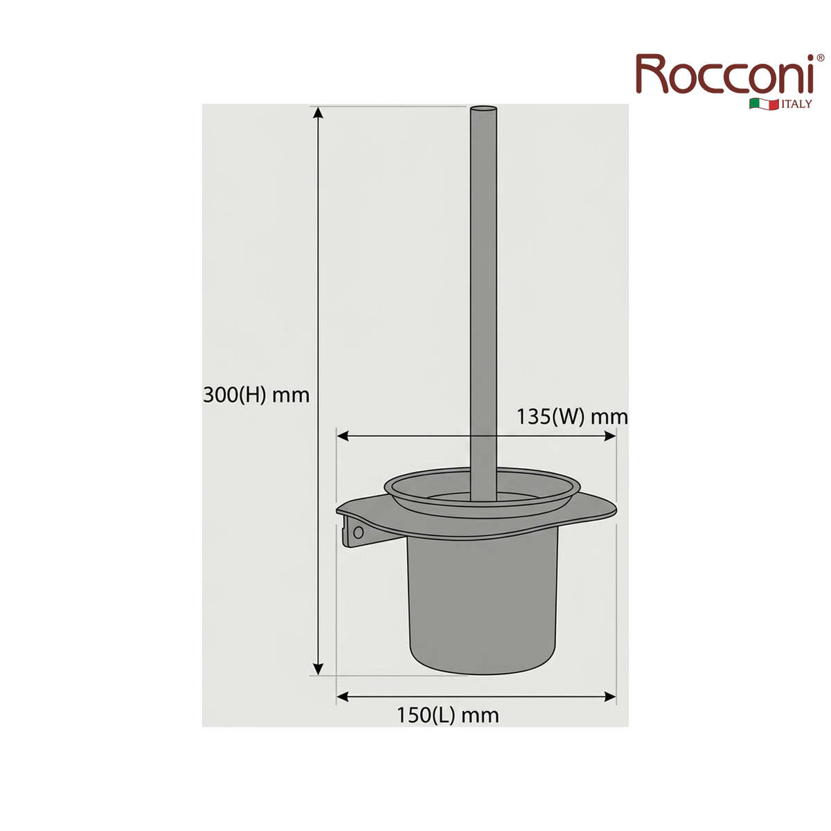 Rocconi RCN-TB-002GM 150mm Toilet Brush Holder | Gun Metal
