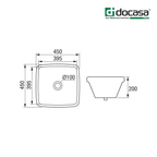 Docasa 4545KS 450mm Ceramic Under Counter Basin | White Modern Wash Sink for Bathroom & Toilet