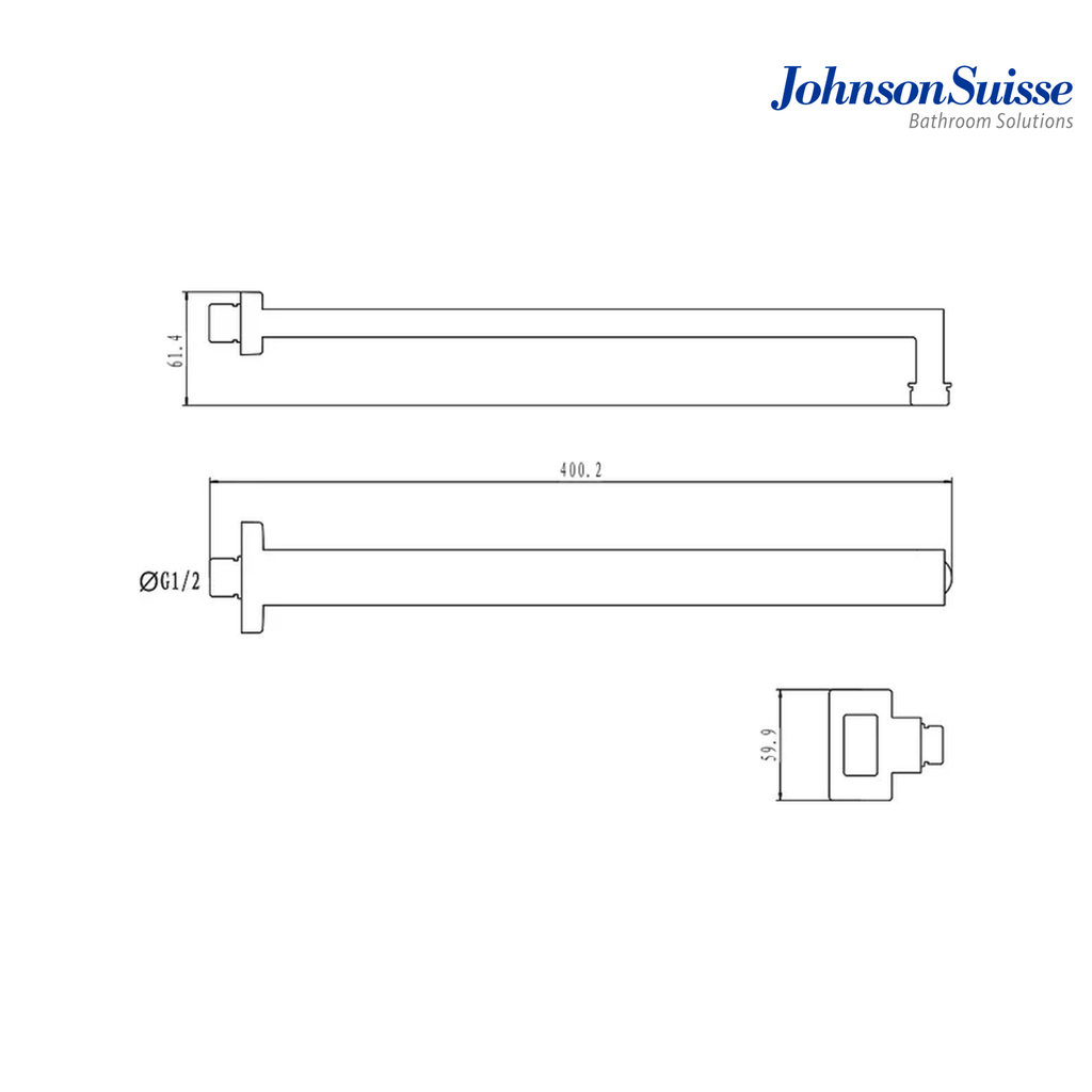 Johnson Suisse WBFA300707CP 400mm Square Brass Shower Arm & Flange | Chrome