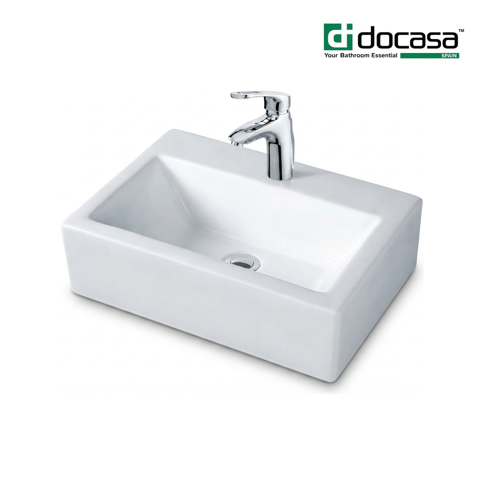 Docasa K235 435mm Ceramic Counter Top Basin | White Modern Wash Sink for Bathroom & Toilet