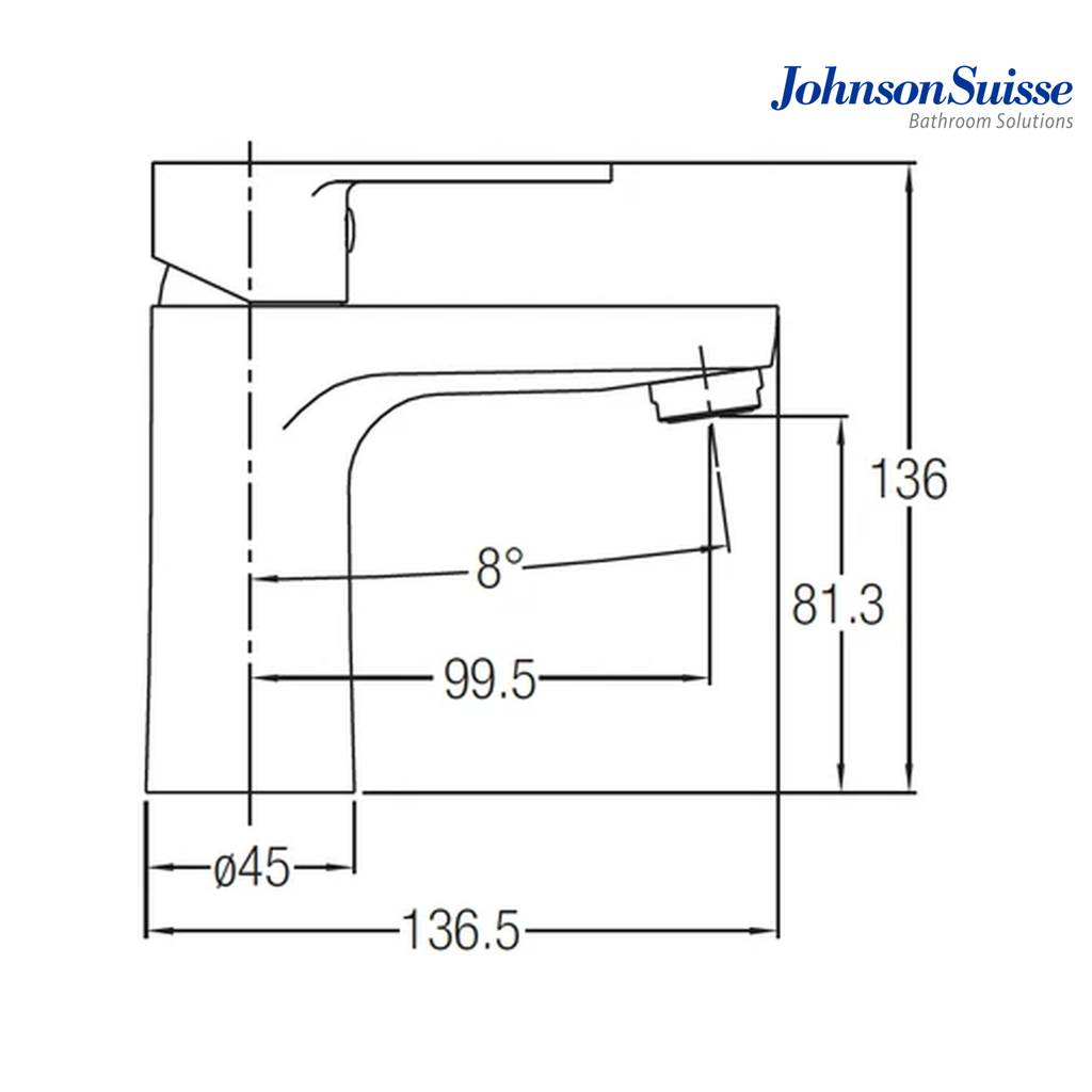 Johnson Suisse Turin Basin Mixer Without Pop Up Waste | WBFA301434CP | Chrome