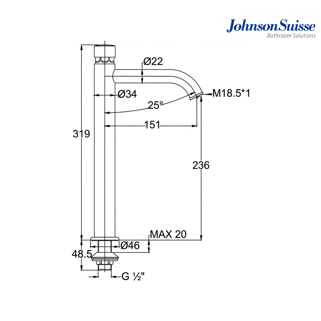 Johnson Suisse Deck-Mounted Tall Self-Closing Basin Tap | WBFA301641CP | Chrome