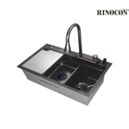 RINOCON RPT-A7BN 760mm Stainless Steel Single Bowl Smart Kitchen Sink | Nano Black