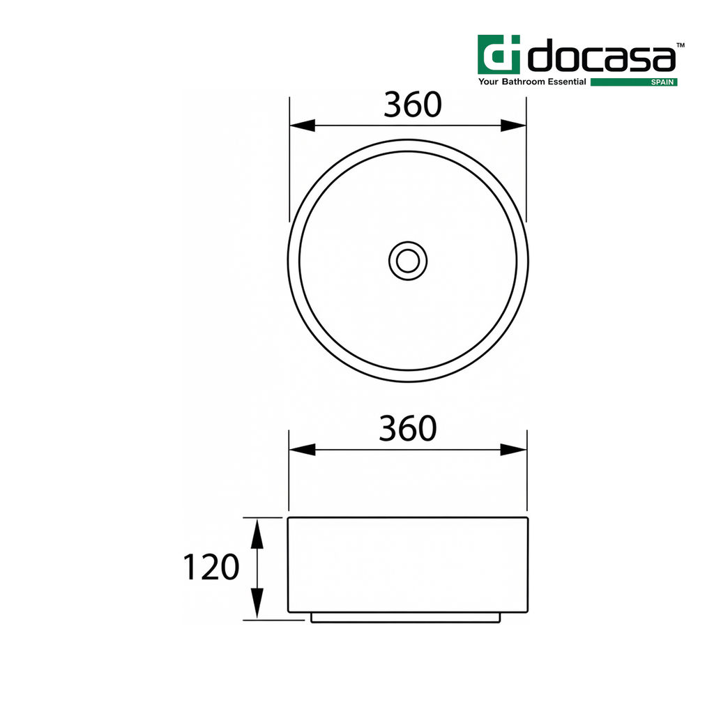 Docasa 499YA 360mm Ceramic Counter Top Basin | Matte Black Modern Wash Sink for Bathroom & Toilet