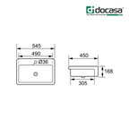 Docasa K14SR 545mm Ceramic Semi Recessed Basin | White Modern Wash Sink for Bathroom & Toilet