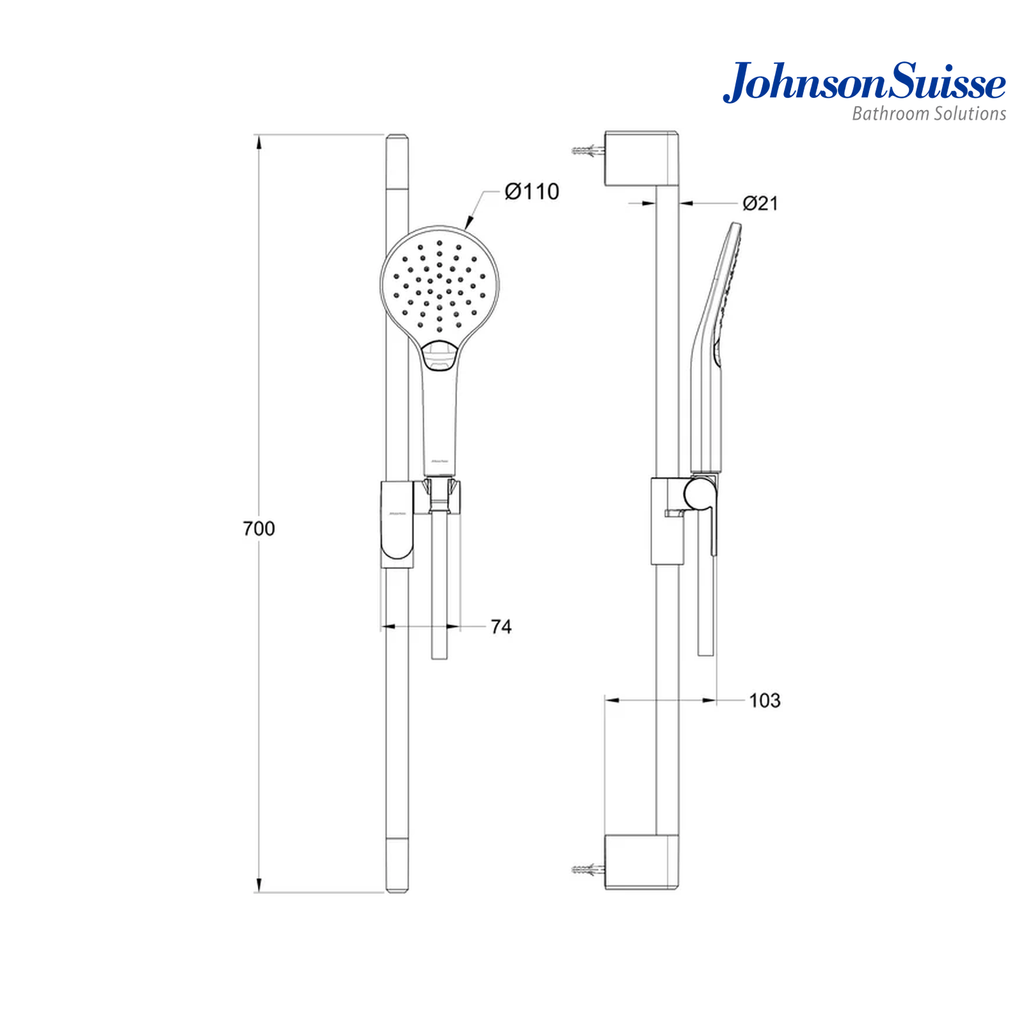 Johnson Suisse Baltic-N WBFA301630CP Shower Kit with 3-Function Hand Shower, Hose & Sliding Rail | Chrome