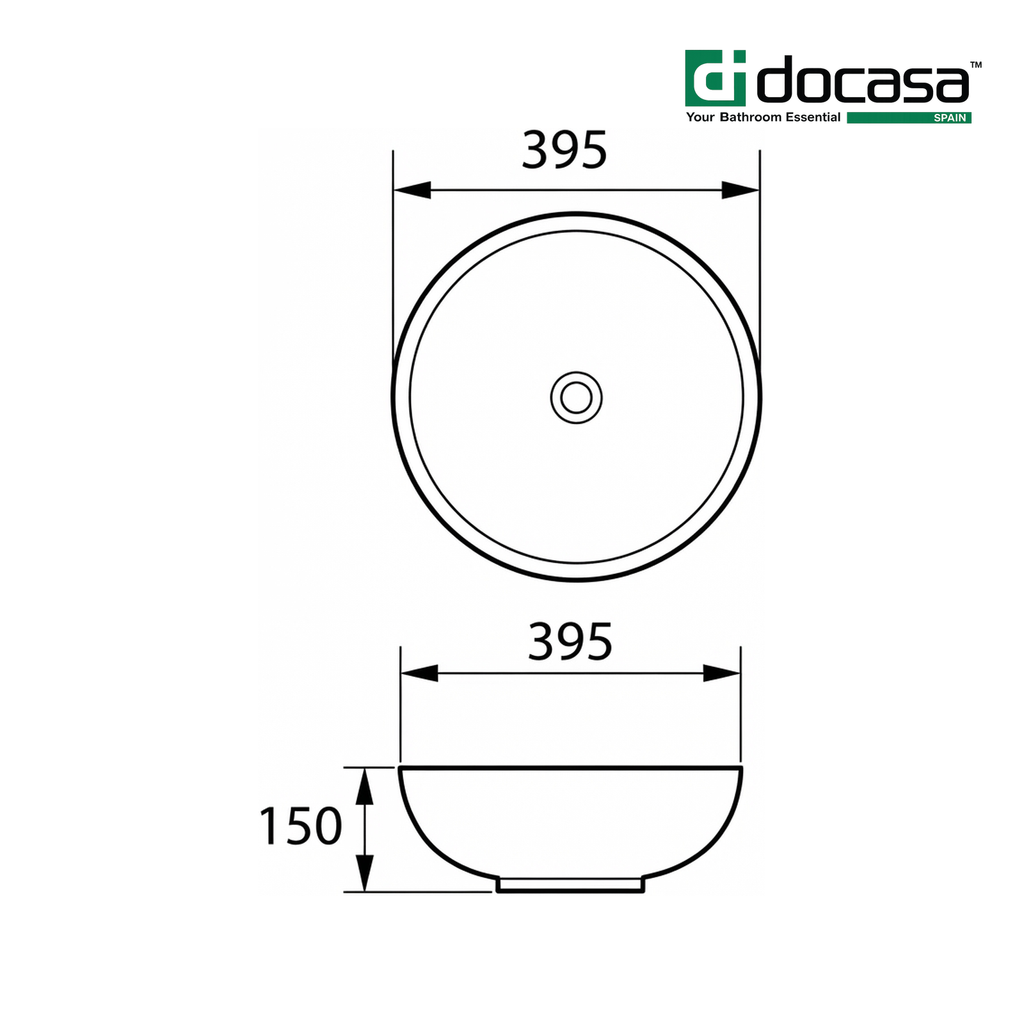 Docasa 601YD 395mm Ceramic Matte White Counter Top Basin | Modern Wash Sink for Bathroom & Toilet