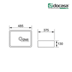 Docasa 285B 485mm Ceramic Counter Top Basin | White Modern Wash Sink for Bathroom & Toilet