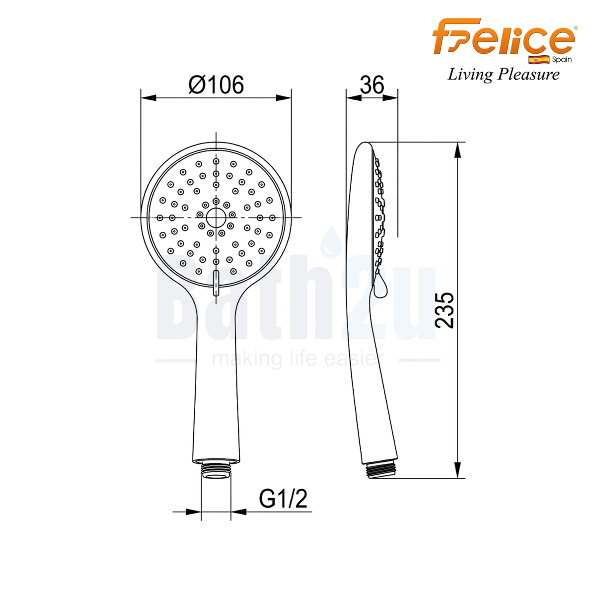 Felice FS-6349GM-SET 110 mm 3-Function Hand Shower Set | Gun Metal