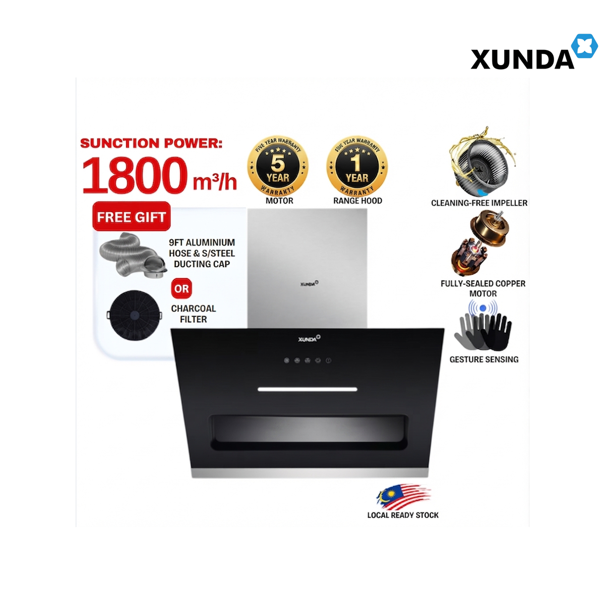 XUNDA CXW-238-SC2002 Slanted Kitchen Cooker Hood and Hob | Black