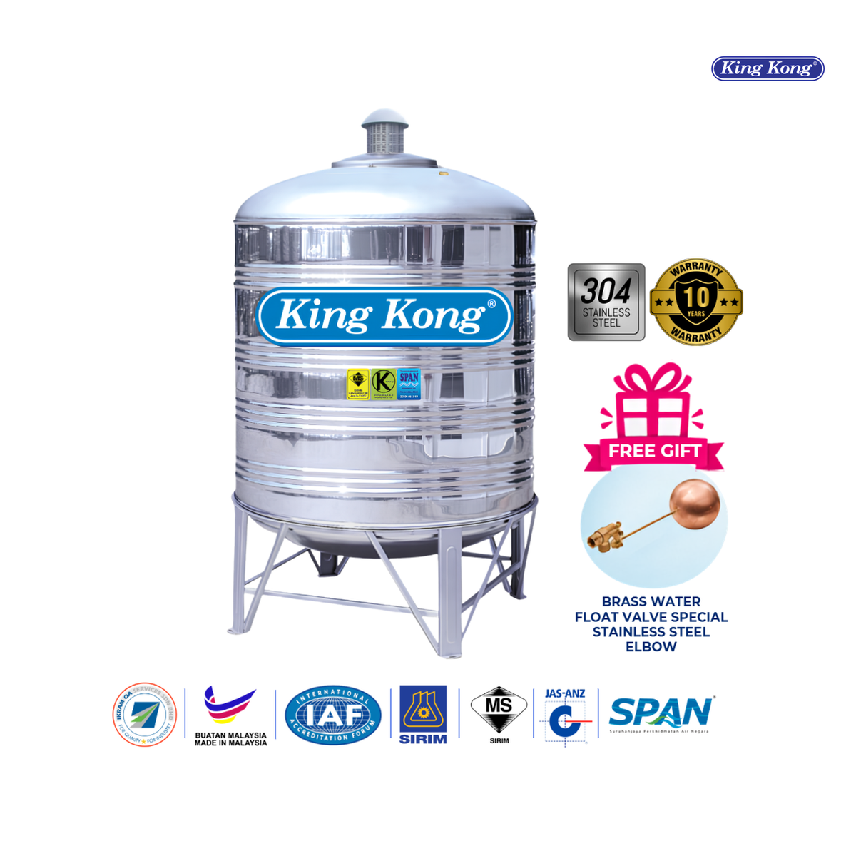 King Kong KS Series 900L - 1800L Vertical Flat Bottom Stainless Steel Water Tank (900L – 1800L) | Vertical Flat Bottom Without Stand