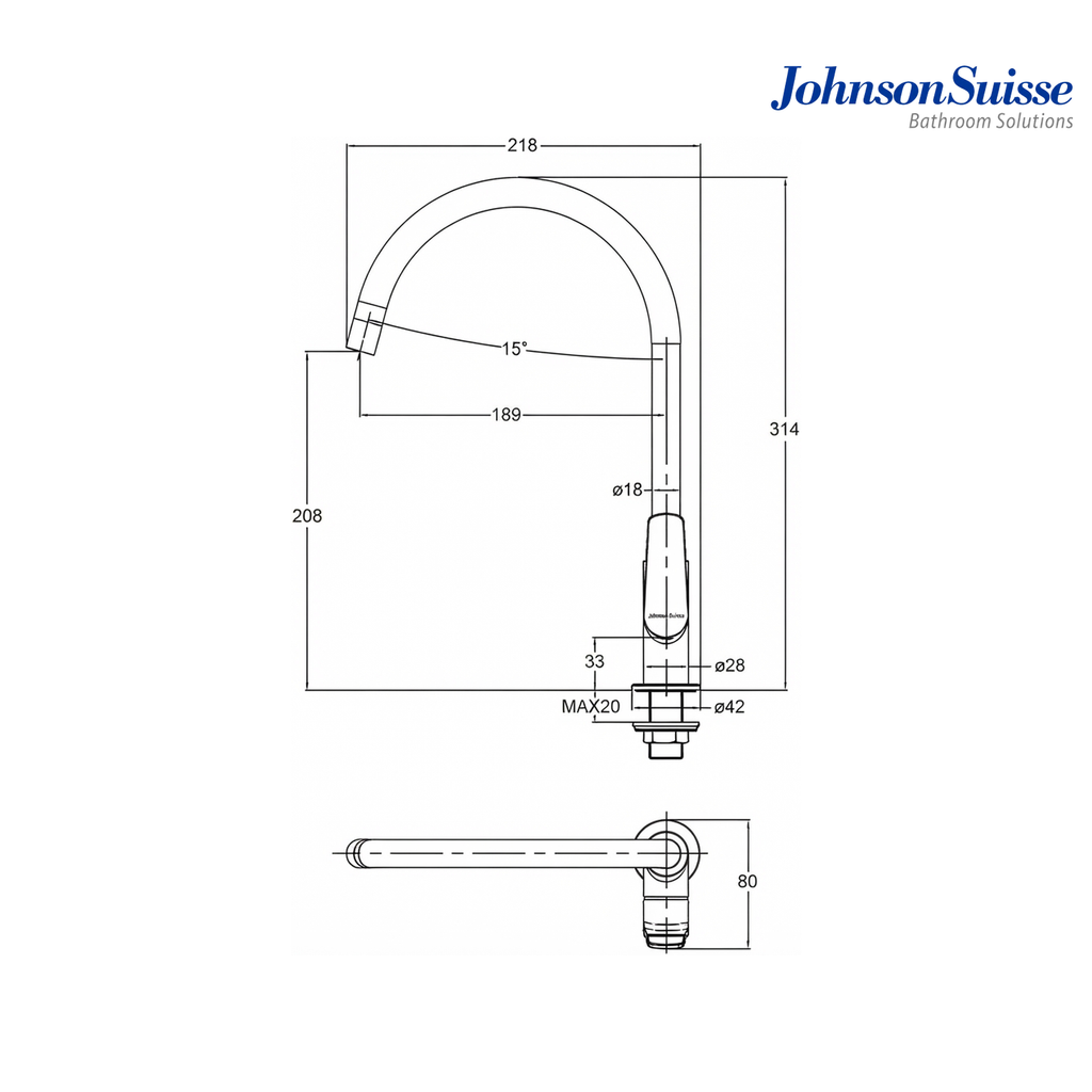 Johnson Suisse Lazio Deck-Mounted Kitchen Tap | WBFA301703 | Silver Chrome
