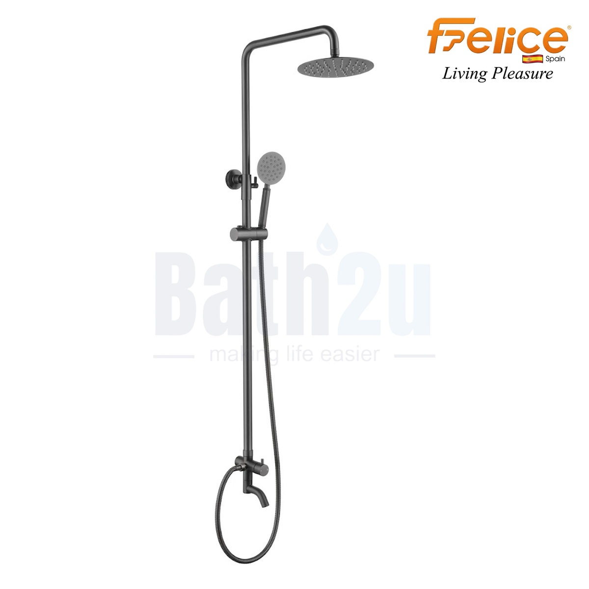 Felice FS-8154/GM 200mm Round 3-Way Exposed Shower Set | Gun Metal Grey
