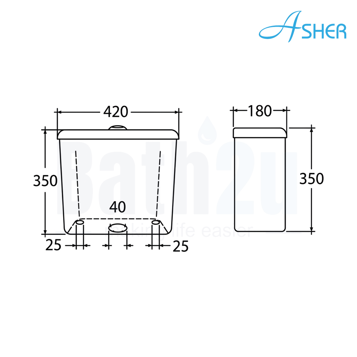 Asher T62 Ceramic Cistern Set for 2-Piece Close Couple Toilet Bowl