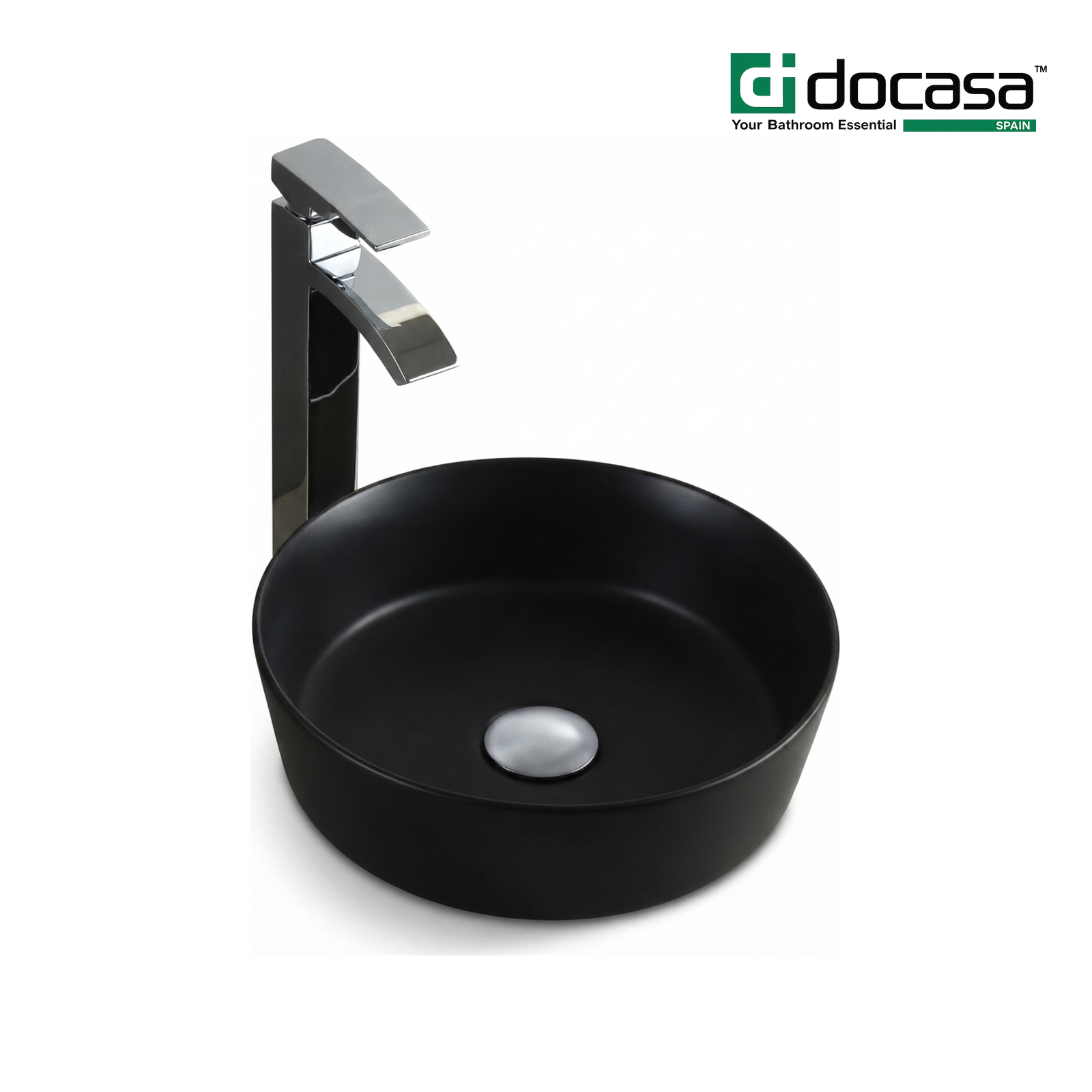 Docasa 499YA 360mm Ceramic Counter Top Basin | Matte Black Modern Wash Sink for Bathroom & Toilet