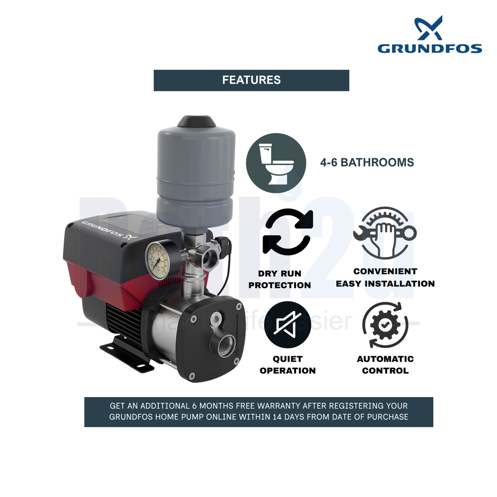 Grundfos CMBE5-62 1.5 kW 240V Variable Speed Constant Pressure Booster Pump | Stainless-Steel Green or Grey