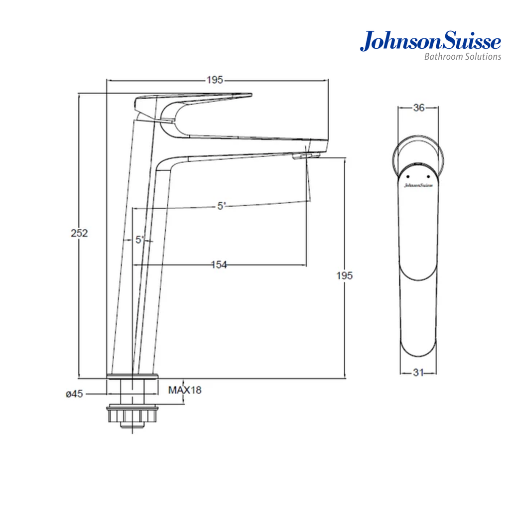 Johnson Suisse Resina WBFA301711CP Single Lever 1/2" Tall Basin Tap | Chrome