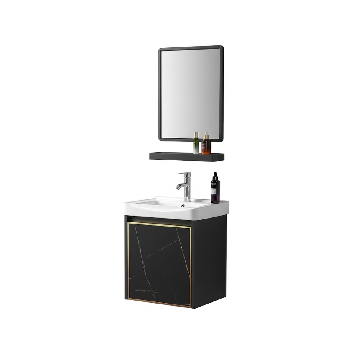 430MM  Wall-Hung  Aluminium Bathroom Basin Cabinet Set with Mirror & Shelf | White