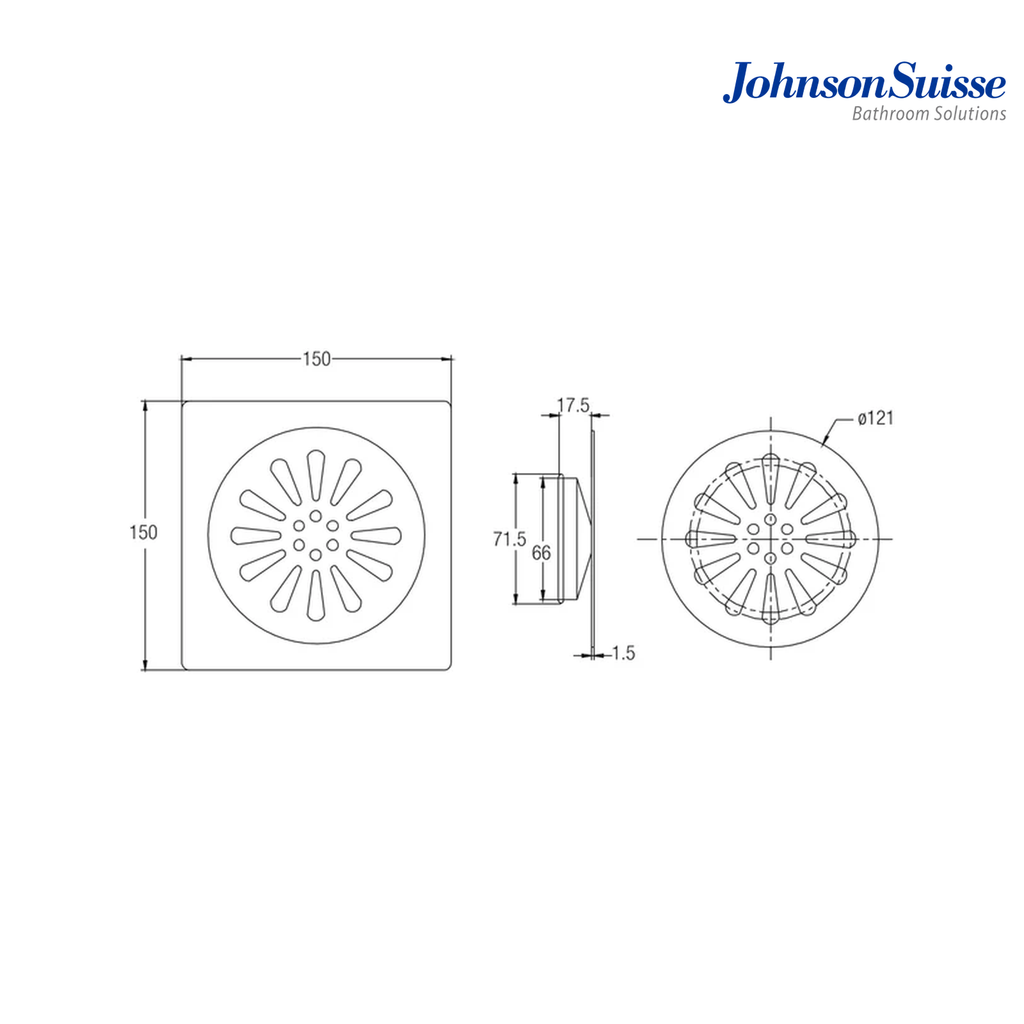 Johnson Suisse WBFT400918XX 150 x 150mm Stainless Steel 304 Floor Trap | Brushed Silver