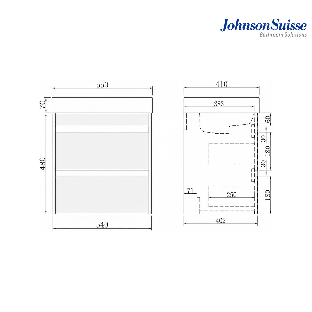 Johnson Suisse WBSC950209GN 550mm PVC Wall-Hung Basin Cabinet | Matt Green