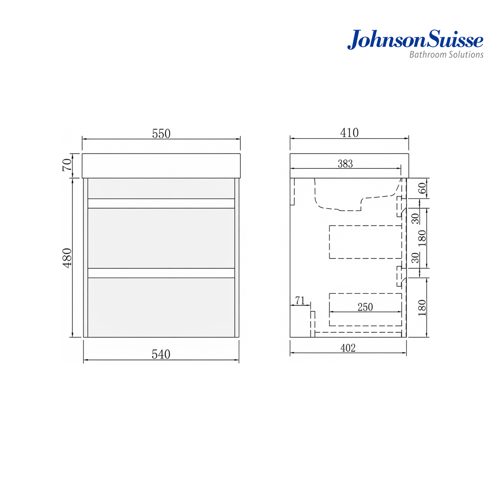 Johnson Suisse WBSC950209GN 550mm PVC Wall-Hung Basin Cabinet | Matt Green
