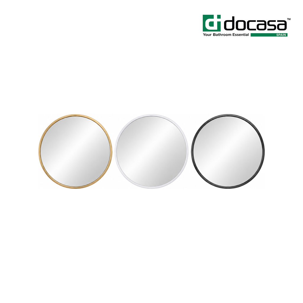 Docasa DCS-003 Round Wall Mounted Bathroom Mirror | Black, White & Gold