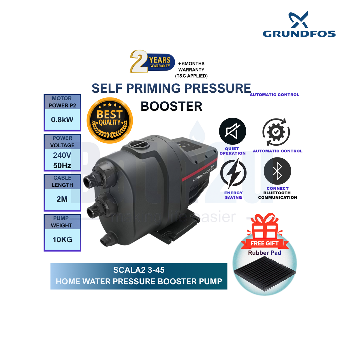 Grundfos SCALA2 3-45 550W 50 L/min Self-Priming Automatic Home Water Pressure Booster Pump