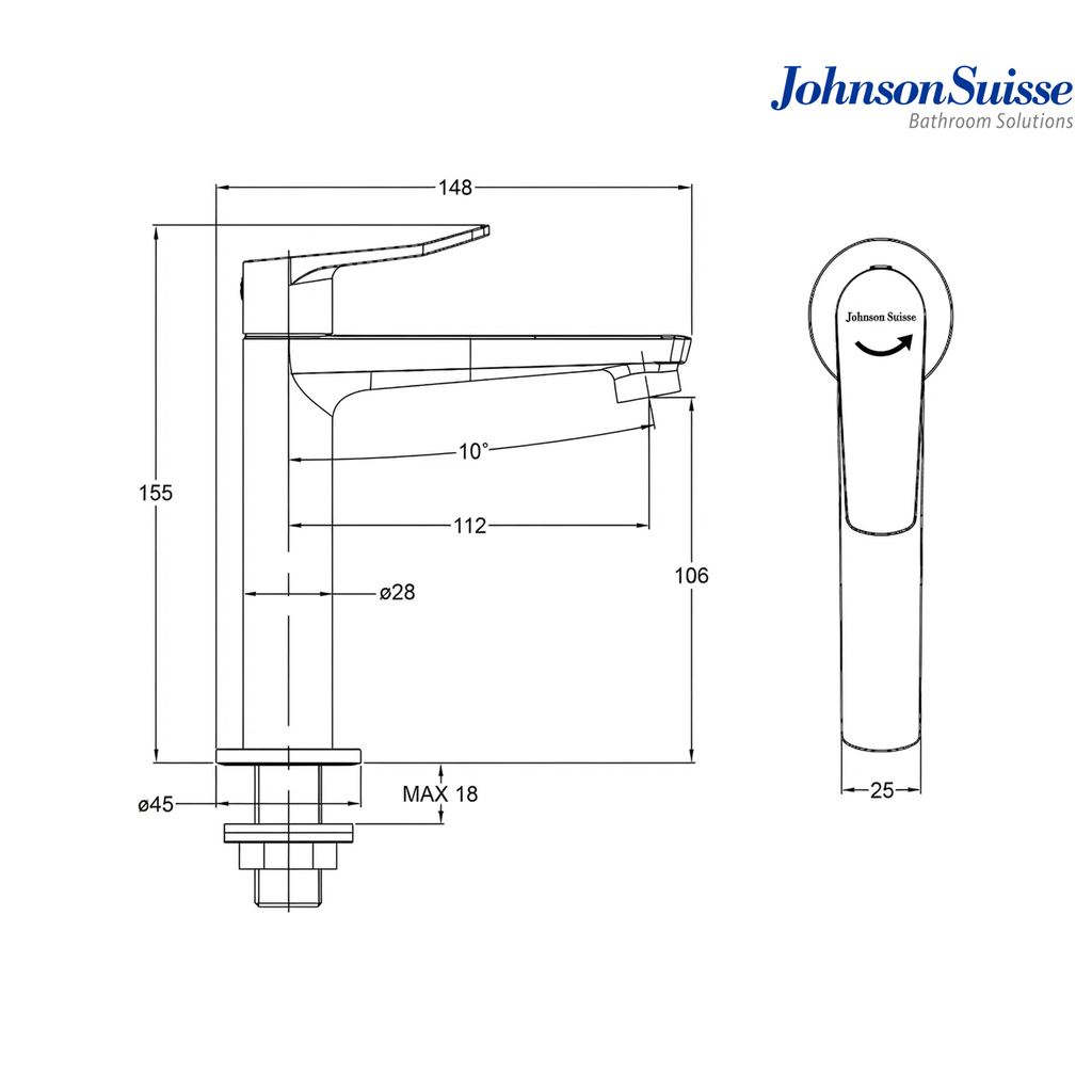 Johnson Suisse WBFA301690 Basin Pillar Tap | Chrome