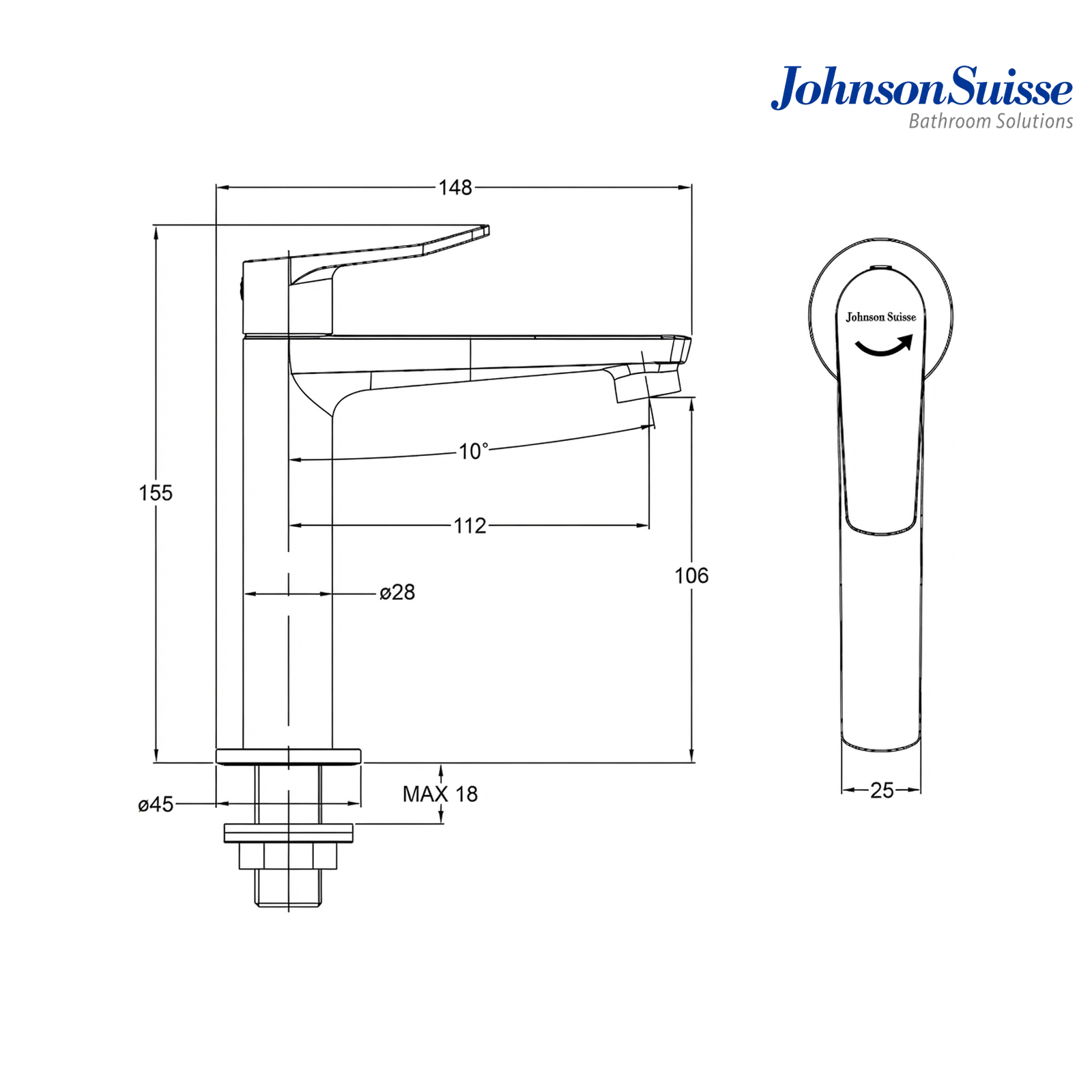 Johnson Suisse WBFA301690 Basin Pillar Tap | Chrome