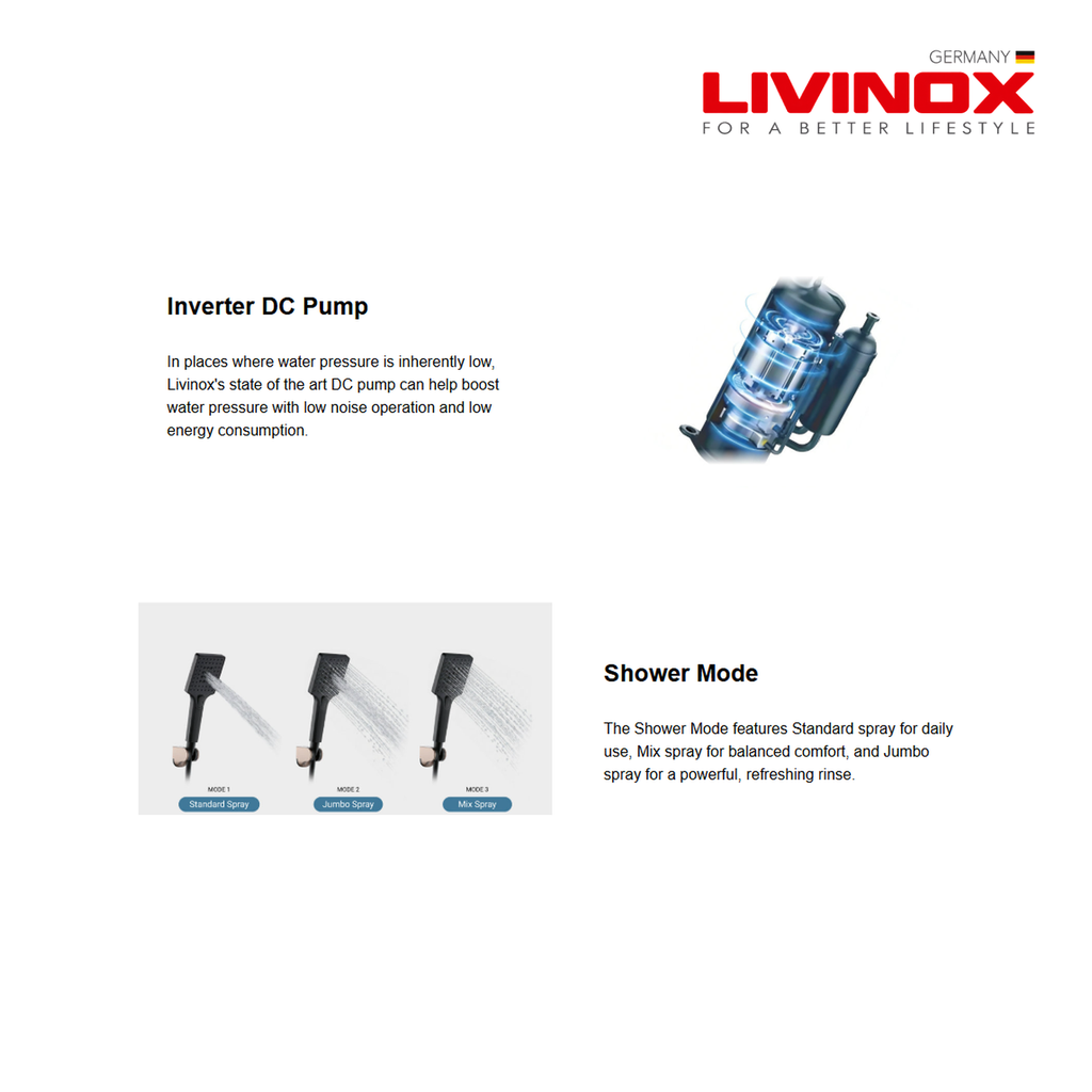 Livinox LWH-LS800-DC-MB Digital Water Heater with DC Pump | Matt Black