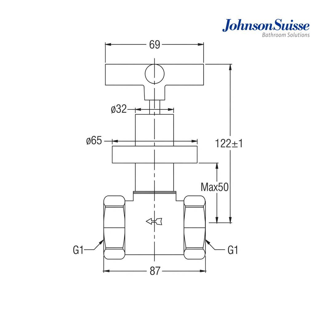 Johnson Suisse Asti-N 1-Inch Cross Handle Stop Valve with Flange | WBFA301686CP | Chrome