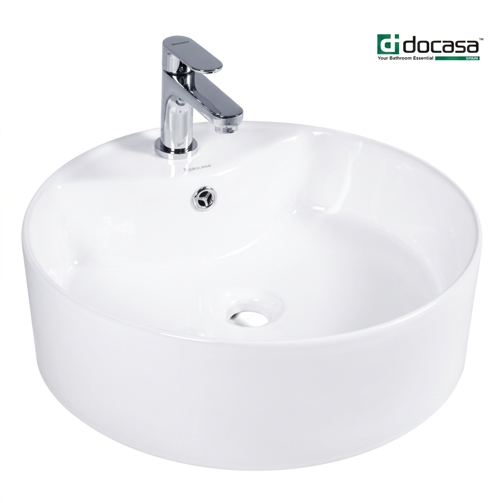 DOCASA 222 465mm Ceramic White Counter Top Basin Sinki Tandas Bilik Mandi For Bathroom, Dining Area, And Outdoor Murah
