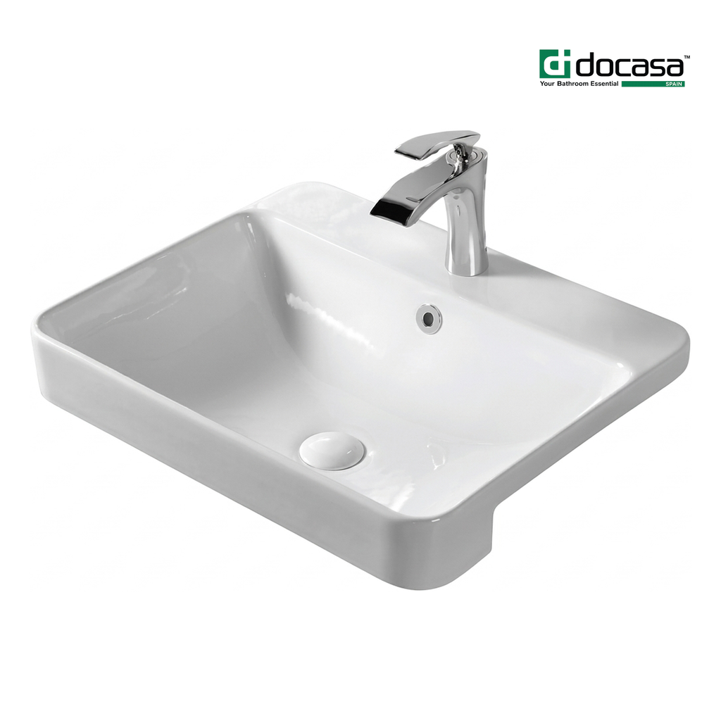 DOCASA K319SR 590mm Ceramic White Semi Recesses Basin Sinki Tandas Bilik Mandi Bathroom,Dining Area, And Outdoor Murah