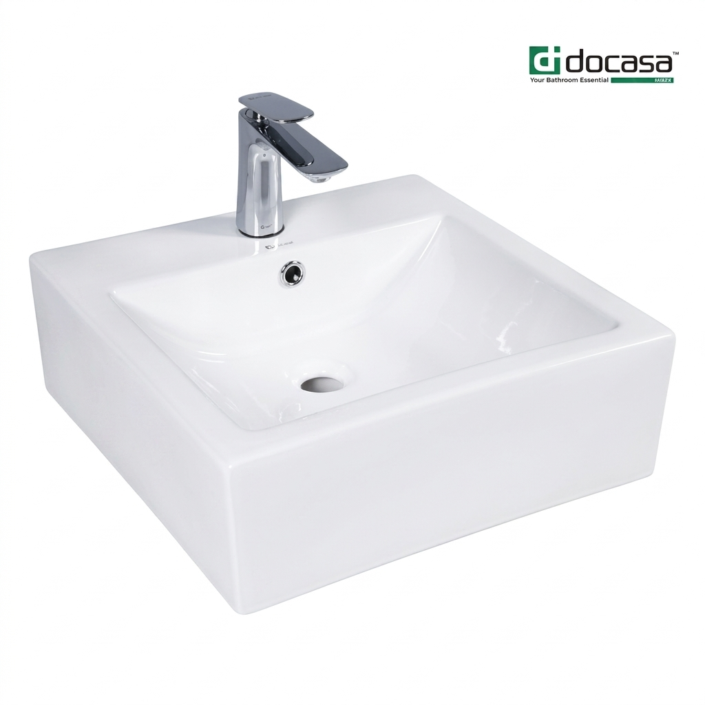 DOCASA 256 470mm Ceramic White Counter Top Basin Sinki Tandas Bilik Mandi For Bathroom,Dining Area, And Outdoor Murah