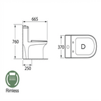 Docasa A388 S-Trap 250mm Bathroom One Piece Rimless Washdown WC Water Closet 1 Piece Jamban Duduk