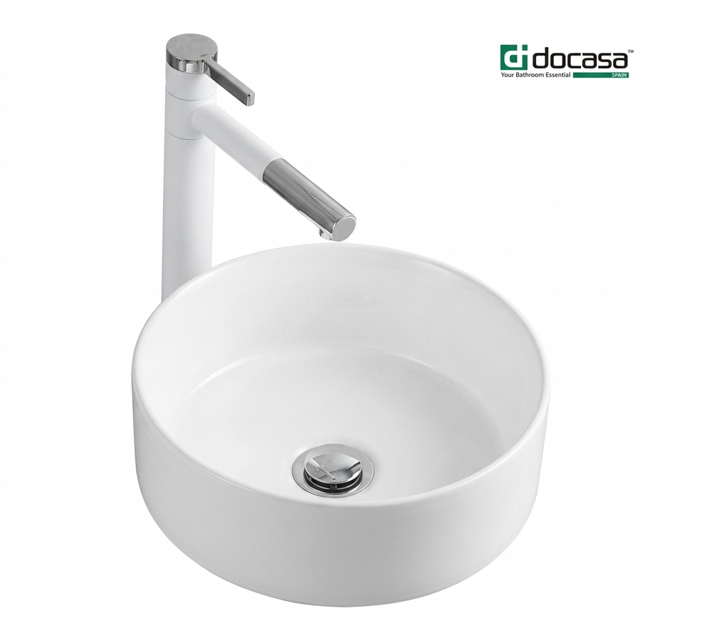 DOCASA 499YD 360mm Ceramic White Matte Counter Top Basin Sinki Tandas Bilik Mandi For Bathroom,Dining Area,Outdoor Murah