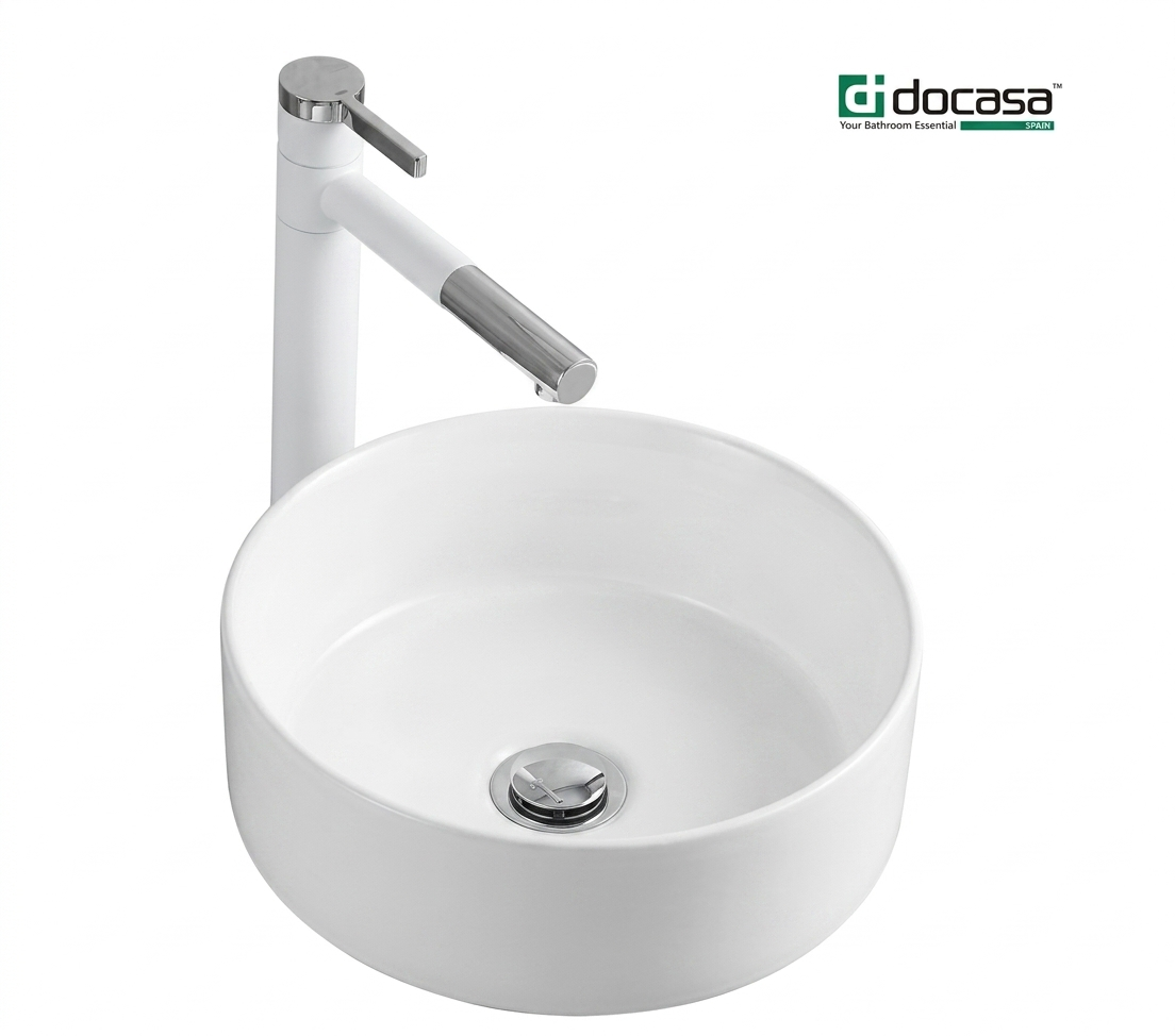 DOCASA 499YD 360mm Ceramic White Matte Counter Top Basin Sinki Tandas Bilik Mandi For Bathroom,Dining Area,Outdoor Murah