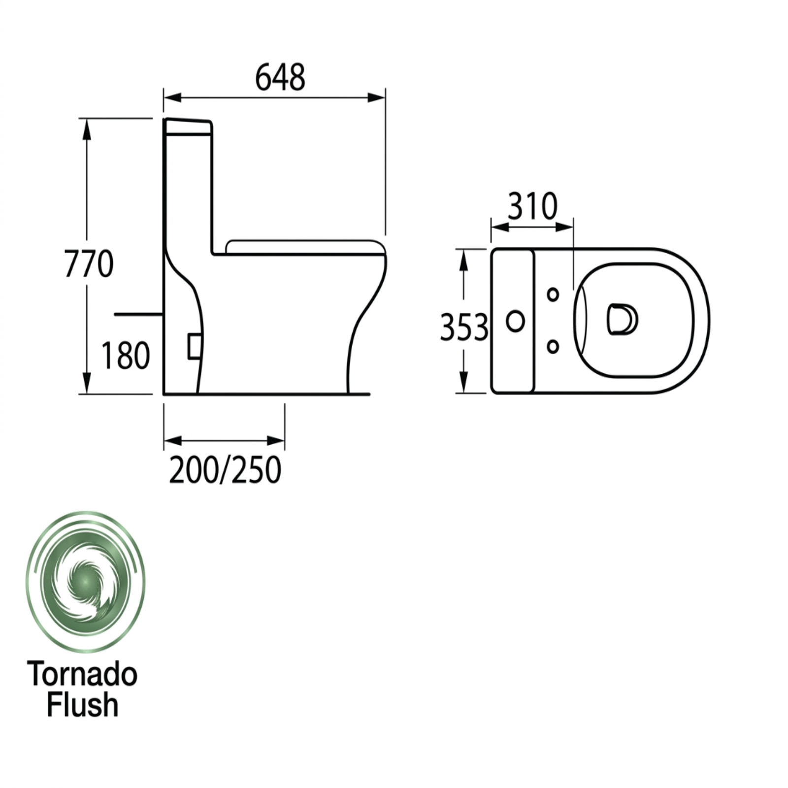 Docasa A040 P-trap 180mm S-Trap 200mm 250mm Bathroom One Piece Rimless Washdown WC Water Closet 1 Piece Jamban Duduk