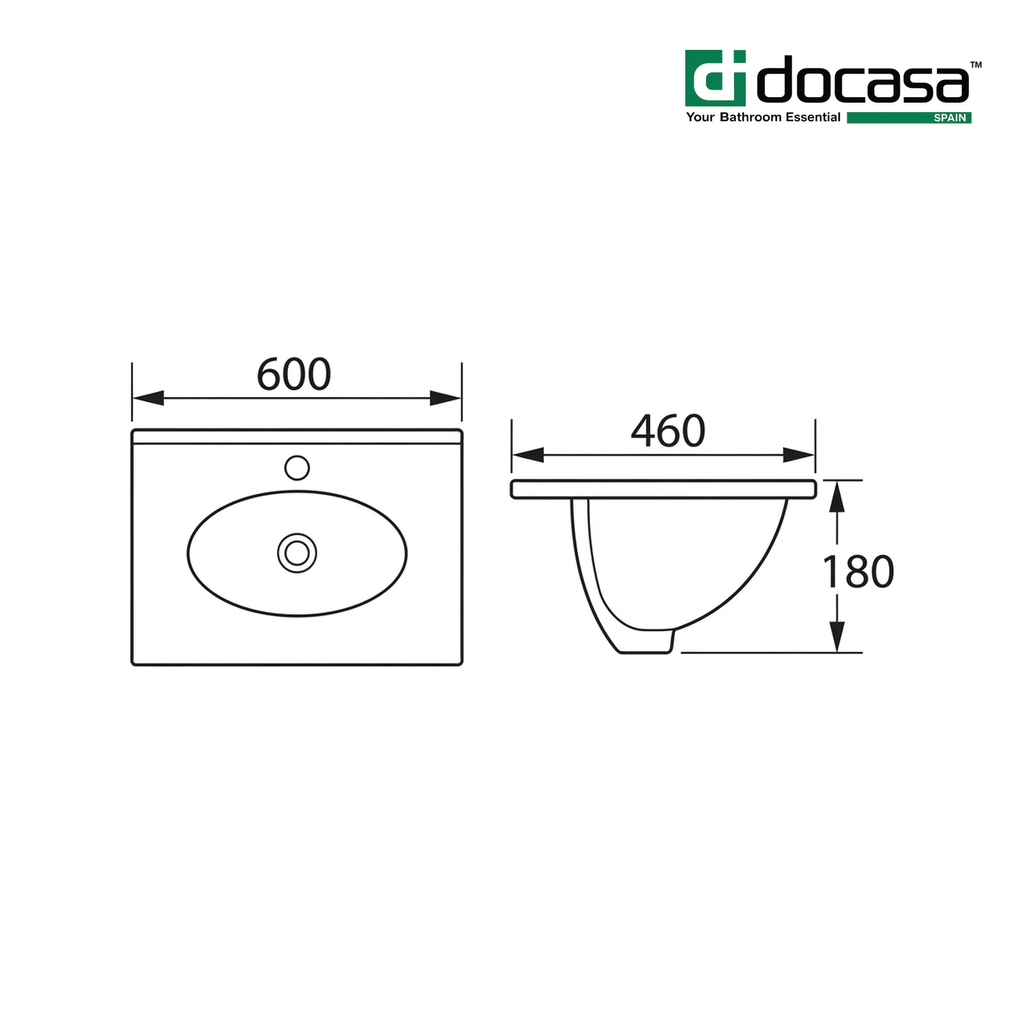 Docasa 3060B 600mm Ceramic Above Counter Basin | White Modern Wash Sink for Bathroom & Toilet
