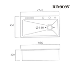 RINOCON RPT-A7BN 760mm Stainless Steel Single Bowl Smart Kitchen Sink | Nano Black