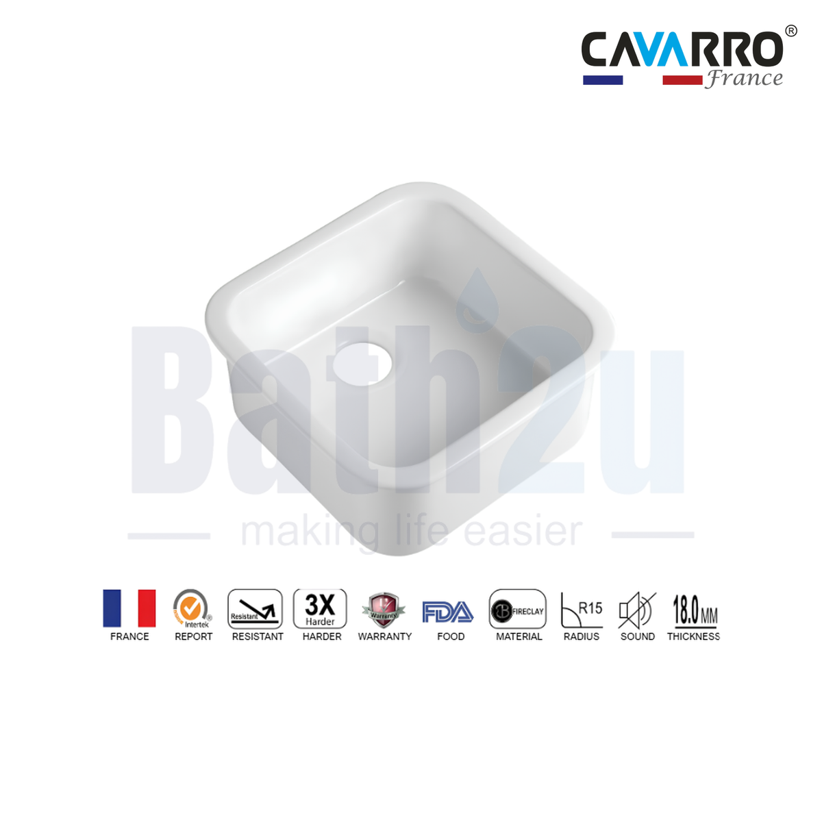 Cavarro CL191908 483mm x 483mm Undermount and Topmount Fireclay Farmhouse Sink | White Ceramic Finish