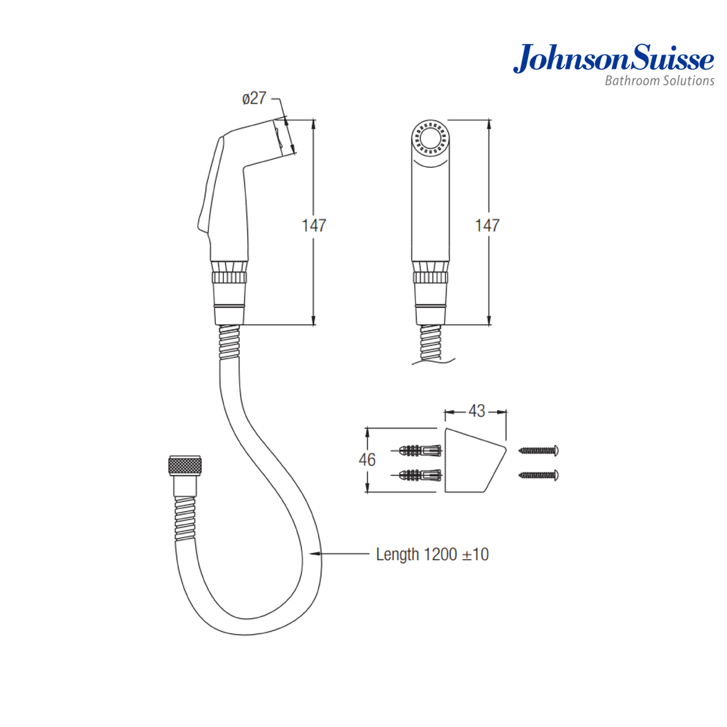 Johnson Suisse Hand Bidet Set CW Hand Spray 1.2m Circular Bidet Spray | Chrome