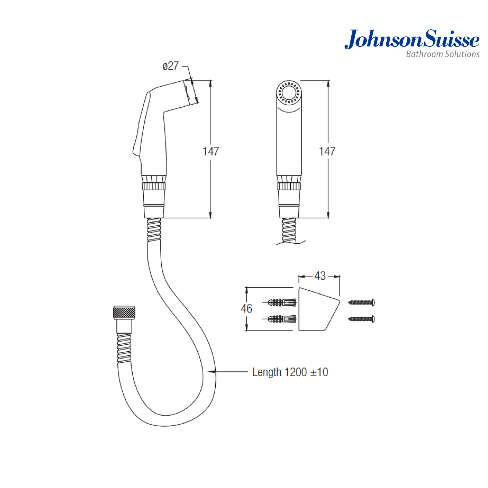 Johnson Suisse Hand Bidet Set CW Hand Spray 1.2m Circular Bidet Spray | Chrome