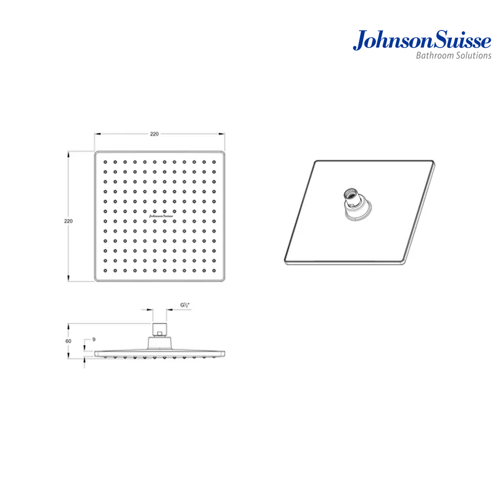 Johnson Suisse Pacific-N WBFA301642CP 220mm Square Fixed Shower Head | Chrome