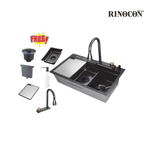 RINOCON RPT-A7BN 760mm Stainless Steel Single Bowl Smart Kitchen Sink | Nano Black