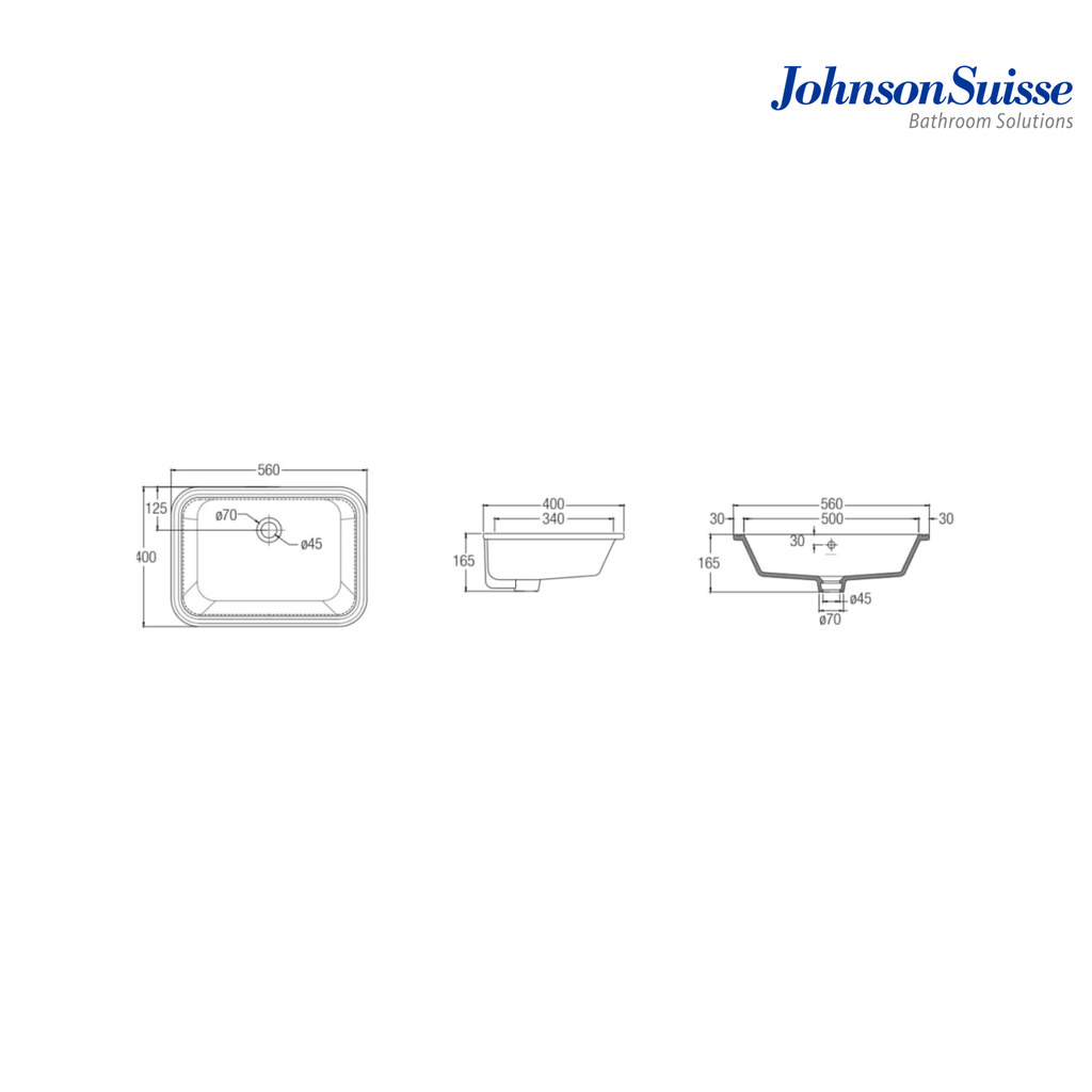 Johnson Suisse Gemelli 560mm Rectangular Under Counter Basin | White