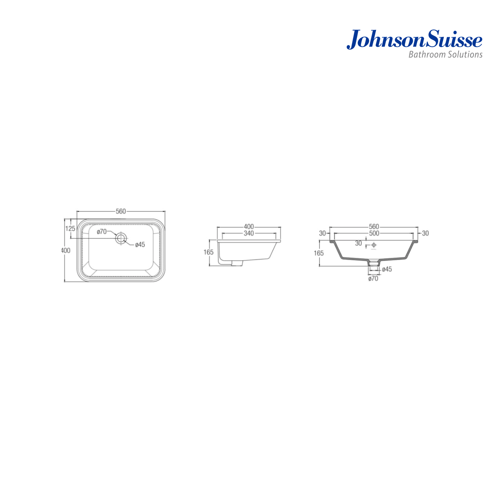 Johnson Suisse Gemelli 560mm Rectangular Under Counter Basin | White
